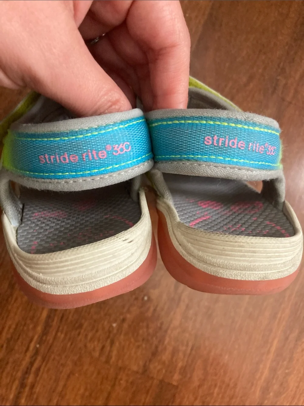 Stride Rite Girls Pink and Green Hook-and-Loop Sandals